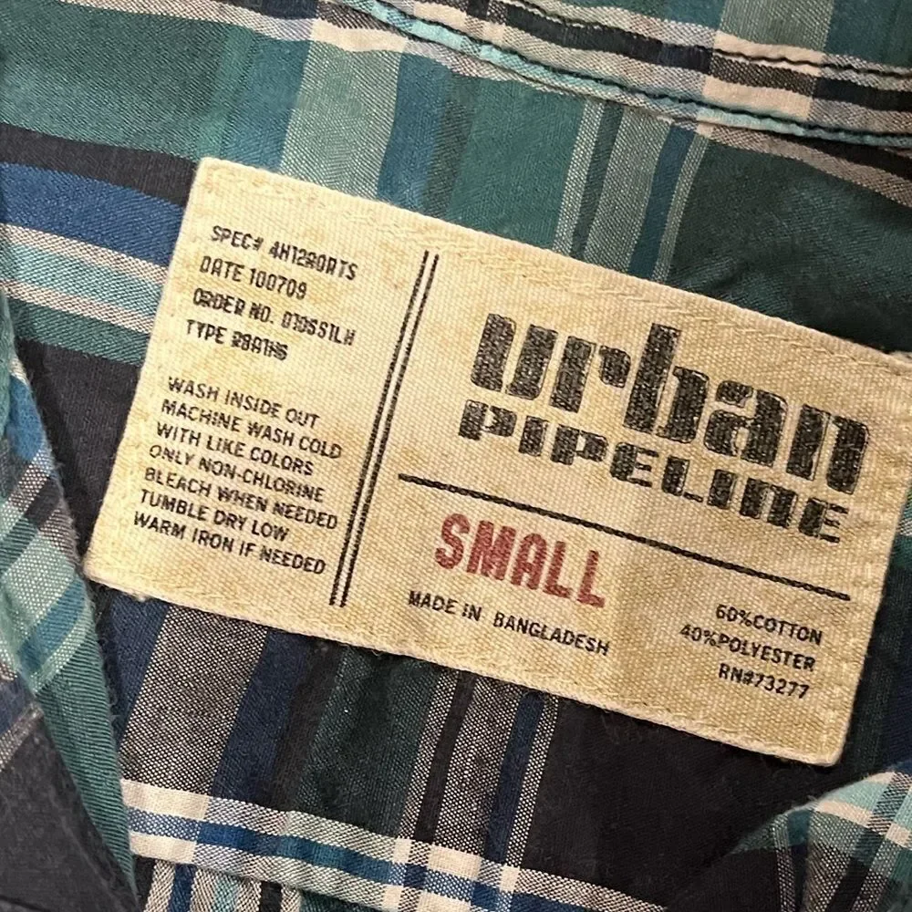 Urban Pipeline Boys Plaid Checked Button-Up Long Sleeve Shirt Blue Black Small